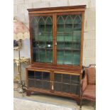 A George III style satinwood and ebony banded mahogany display cabinet, width 132cm, depth 50cm,