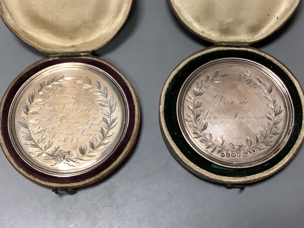 Two cased William IV silver medallions within graved inscriptions, maker JE Terry and Co, London - Image 3 of 3