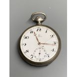 An early 20th century engine turned 800 standard Omega open face keyless pocket watch (glass a.f.),