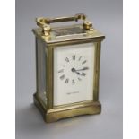 An early 20th century brass carriage timepiece, retailed by Mappin & Webb Ltd, black Roman