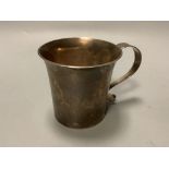 A George V Britannia standard silver christening mug with engraved initials, Thomas Bradbury and