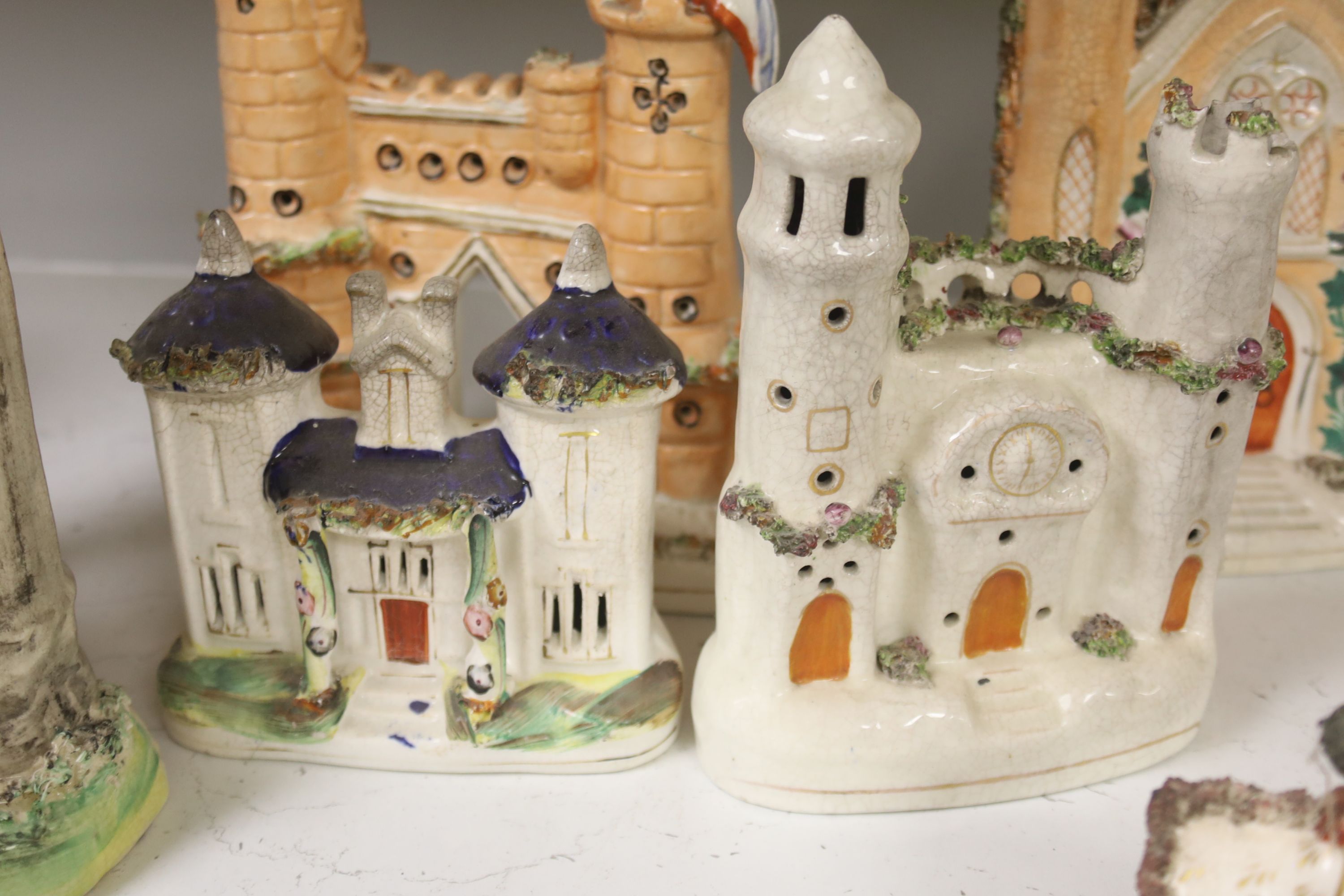 A collection of architectural Staffordshire pottery groups, tallest 22cm - Image 5 of 5