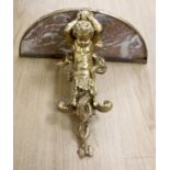 A Louis XV style gilt cast metal marble-topped wall bracket, 52cm wide, 49cm wide