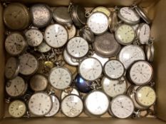 A collection of assorted mainly base metal but includes white metal pocket watches, stopwatches etc.