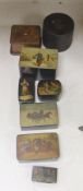 A collection of six Russian and European lacquer boxes, largest 14 x 9cm 9cm high, together with a
