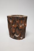 A Chinese carved hardwood brush pot, early 20th century, height 12cm