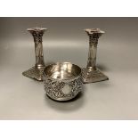 A foliate-cast circular silver bowl, Walker & Hall, Sheffield 1901 and a pair of silver Corinthian