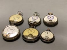 Three base metal Hebdomas pocket watches including one silver and three other Hebdomas style