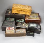 A collection of Chinese lacquered, carved hardwood and other boxes (11)