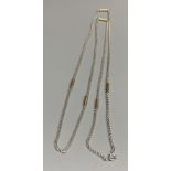 A modern 9ct white gold necklace with yellow gold baton links, 78cm,13.2 grams.