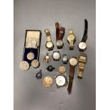 Eight assorted wrist watches including Cortebert and minor coins and medallions.