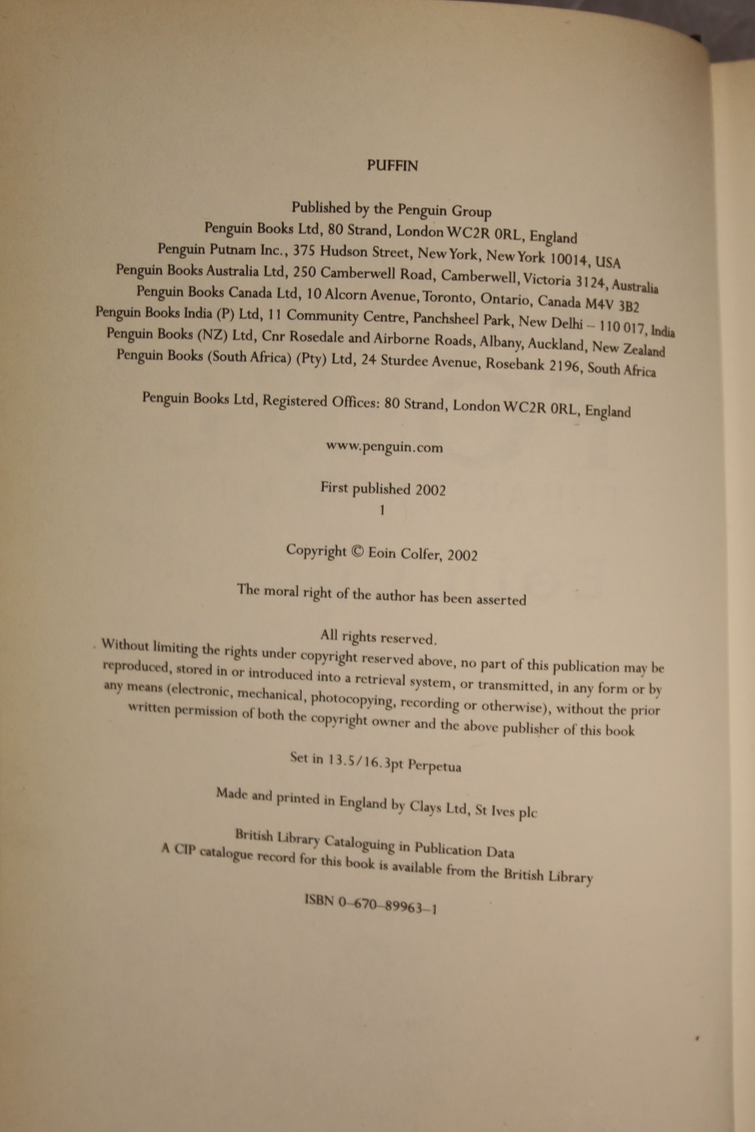 Colfer, Eoin – Artemis Fowl: The Supernaturalist, first edition, 8vo, hardback, signed (dj - Image 2 of 3