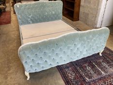 A Louis XVI style upholstered bedframe, width 160cm, length 222cm