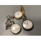 A gold plated pocket watch and two others including Russian.