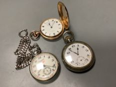 A gold plated pocket watch and two others including Russian.