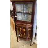 A late Victorian Art Nouveau marquetry inlaid and cross banded mahogany standing corner cabinet,