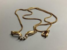 A 9ct gold pendant necklace set three small diamonds, 5g