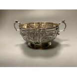A late 19th century Hanau lobed silver two handled bowl, import marks for London, 1895, diameter