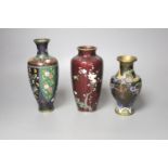 Three cloisonne vases