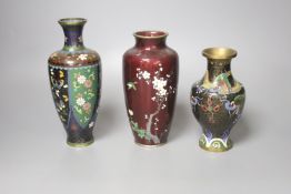 Three cloisonne vases