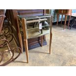 Mid century design. A French mirrored two drawer bedside table, width 42cm, depth 29cm, height 62cm