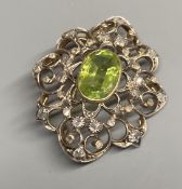 An early to mid 20th century Austro-Hungarian? white and yellow metal peridot and diamond set
