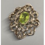 An early to mid 20th century Austro-Hungarian? white and yellow metal peridot and diamond set