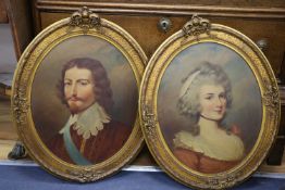 J.C.Walshe, pair of oils on board, Portraits of an 18th century lady and gentleman, signed and dated