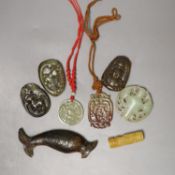 Eight Chinese hardstone pendants