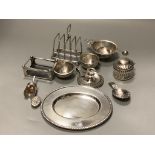 Miscellaneous small silver and other items,including a small oval silver tray, a miniature taper