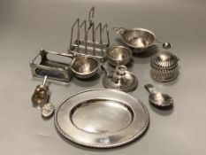 Miscellaneous small silver and other items,including a small oval silver tray, a miniature taper