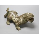 A Chinese inlaid bronze figure of a lion dog, Han dynasty style