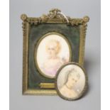 A framed portrait miniature of Marie Therese, overall 15.5cm high, and another similar miniature