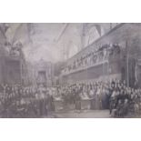 An early 19th century engraving, View of the interior of the House of Lords 1820, 33 x 46cm