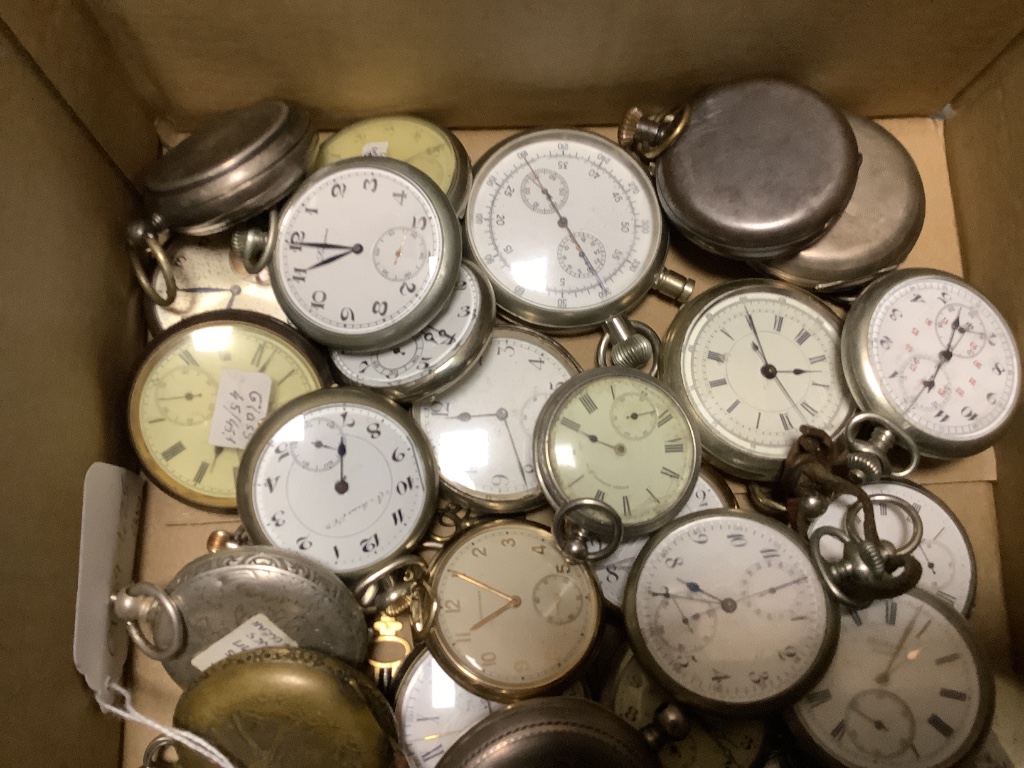 A collection of assorted mainly base metal but includes white metal pocket watches, stopwatches etc. - Image 3 of 3