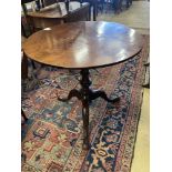 A George III and later circular tilt top tea table, diameter 70cm, height 68cm