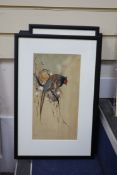 Ohara Koson (1877- 1945) four assorted woodblock prints, Pheasants, Swallows, Egret and Deer