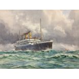 Frederick R. Fitzgerald (1869-1944), watercolour, Steam liner at sea, signed, 35 x 50cm