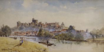 Herbert Moxon Cook (1844-1928), watercolour and ink, Windsor Castle from The Thames, signed, 17 x