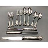Seven items of George IV silver shell pattern flatware, William M. Traies, London, 1829, one other