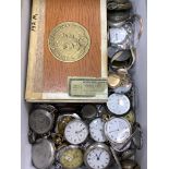 A group of assorted base metal pocket and fob watches including Longines and a quantity of