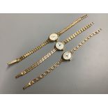 Three assorted lady's modern 9ct gold Avia quartz wrist watches on 9ct gold bracelets,gross weight
