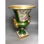 A late 19th century French floral painted porcelain Campana urn, height 38cm