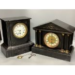 Two French black slate mantel clocks, tallest 27cm