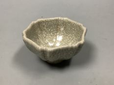 A Chinese crackle glaze hexagonal cup, diameter 9cm