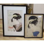 Japanese School, two woodblock prints, Woman serving tea and Head study, largest 37 x 25cm