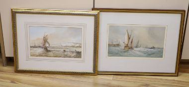 EAS c.1900, watercolour, Fishing boats off the coast, initialled, 17 x 28cm and another similar