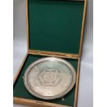 A Victorian engraved silver presentation salver by John Edward Bingham, Sheffield, 1885, width 35.