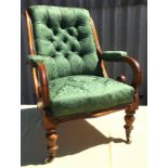 A mid Victorian upholstered mahogany armchair, width 66cm, depth 70cm, height 94cm