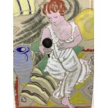 Barbara Tribe (1913-2000), conte crayon and gouache, Red head with mirror, signed and dated '58,